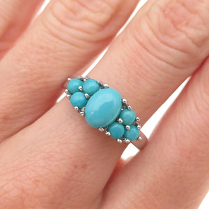 925 Sterling Silver Real Sleeping Beauty Turquoise Cluster Ring Size 8