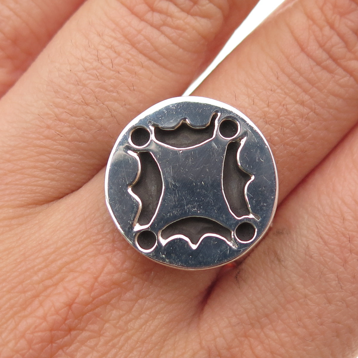 925 Sterling Silver Vintage Mexico Aztec Shadow Box Oxidized Ring Size 11