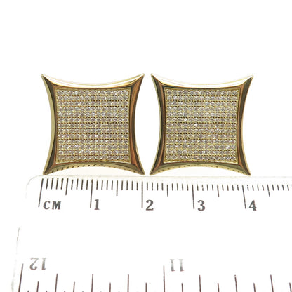 925 Sterling Silver Gold Plated Pave C Z Square Earrings