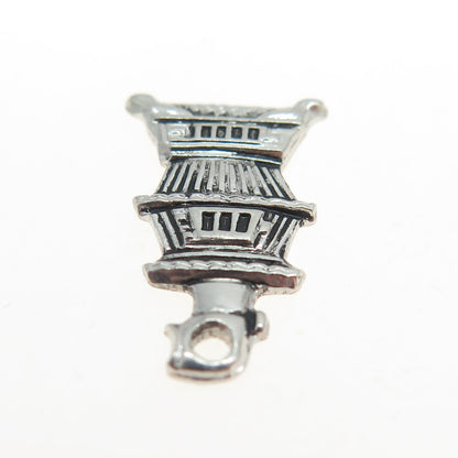 925 Sterling Silver Vintage Pagoda Minimalist Charm Pendant