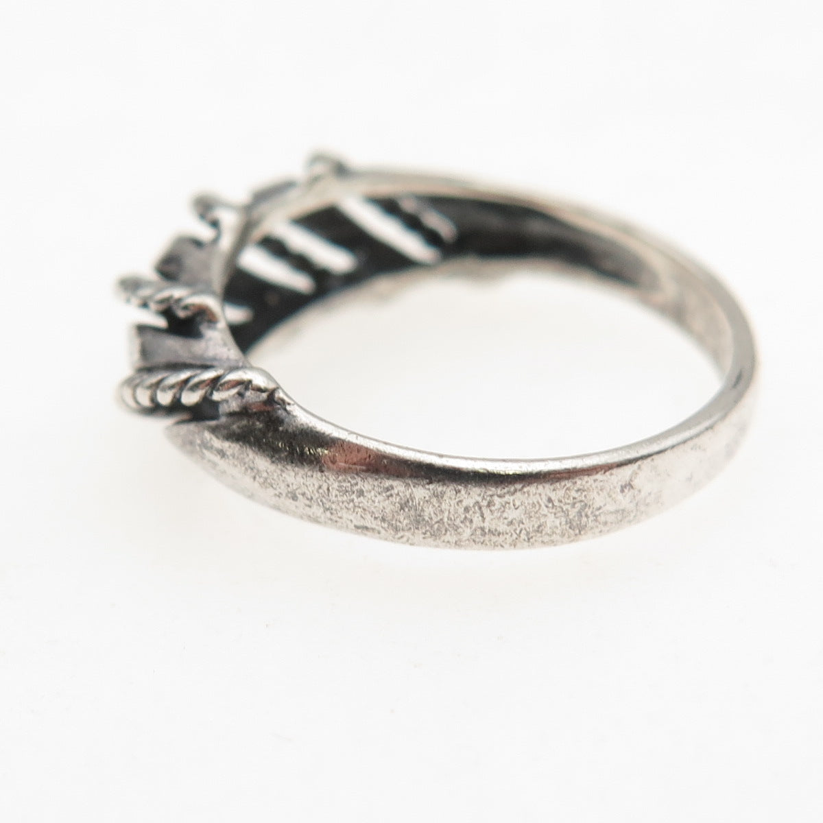 925 Sterling Silver Vintage Modernist Ribbed Oxidized Ring Size 6