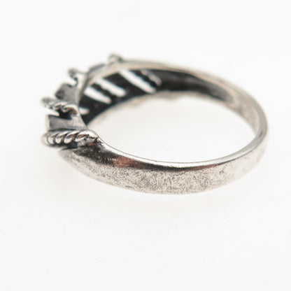 925 Sterling Silver Vintage Modernist Ribbed Oxidized Ring Size 6