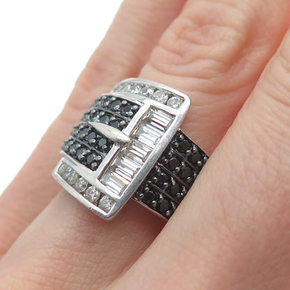 ROSS SIMONS 925 Sterling Silver Real Black Spinel C Z Belt Buckle Ring Size 6.25