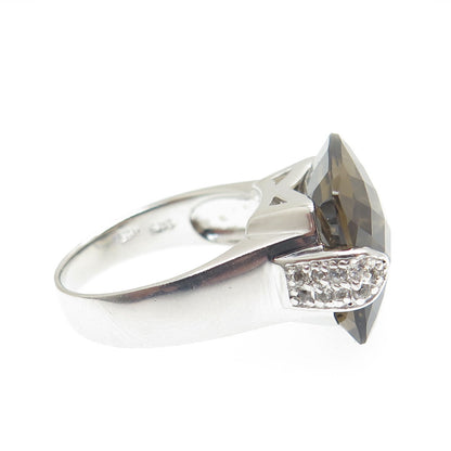 925 Sterling Silver Checkered Smoky & White C Z Ring Size 7.25