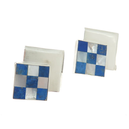 GREAT FALLS METAL WORKS 925 Sterling Silver Vintage MOP & Lapis Lazuli Earrings