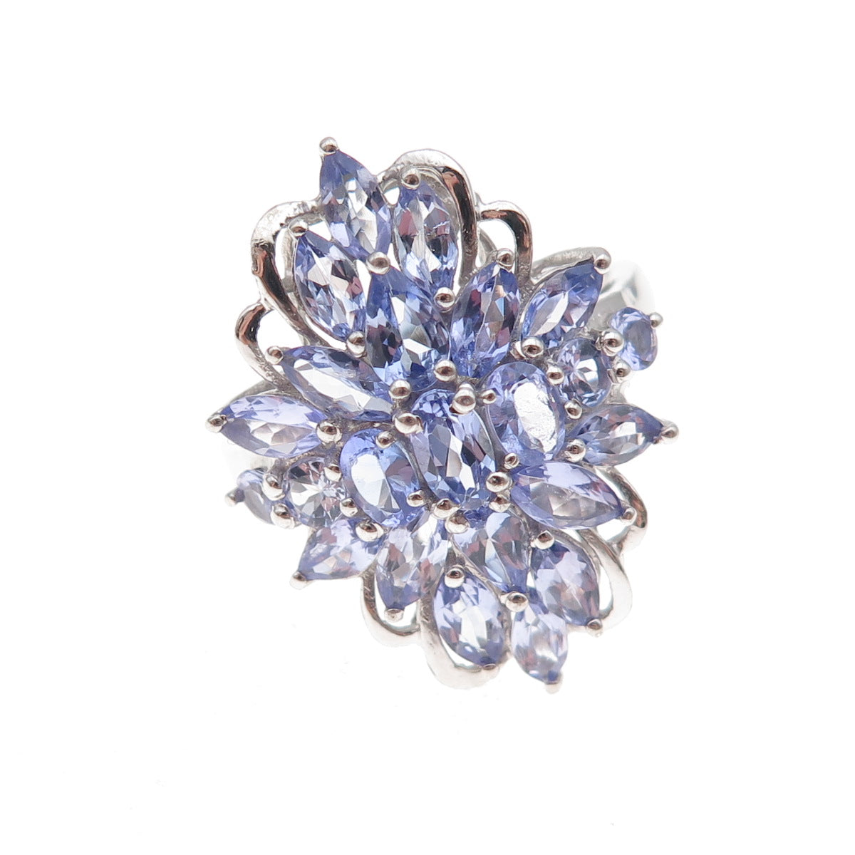 Chuck Clemency 925 Sterling Silver Real Tanzanite Floral Ring Size 8