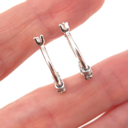 Han 925 Sterling Silver Vintage Modernist Zig Zag Oxidized Hoop Earrings