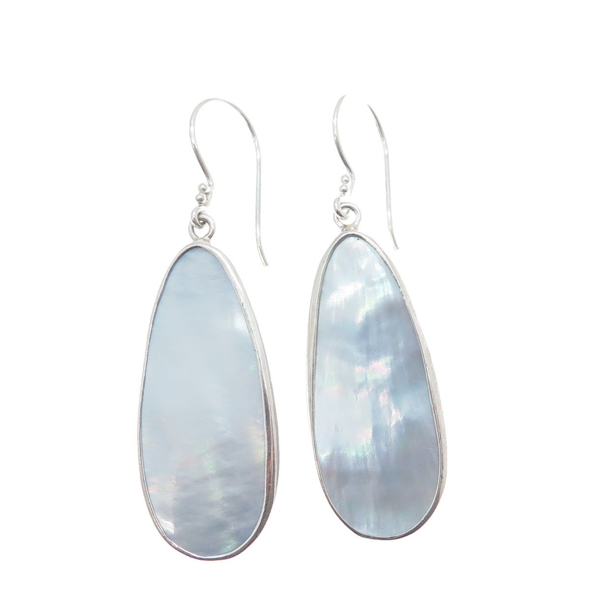 AF DESIGN 925 Sterling Silver Vintage Real Blue MOP Teardrop Dangle Earrings