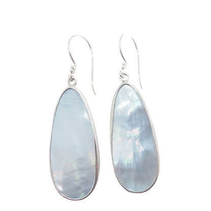 AF DESIGN 925 Sterling Silver Vintage Real Blue MOP Teardrop Dangle Earrings