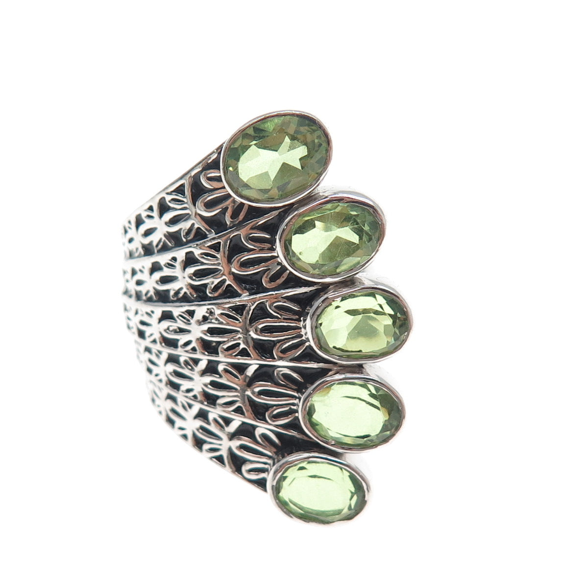 SAJEN 925 Sterling Silver Vintage Real Peridot Oxidized Wing Overlap Ring Size 7