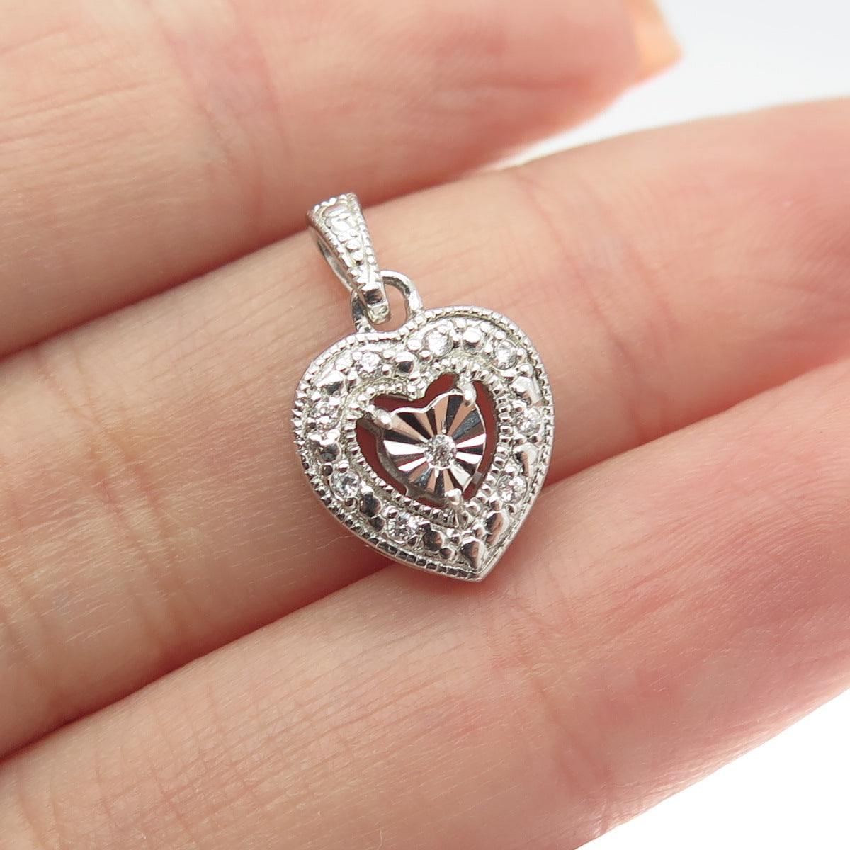 HAN 925 Sterling Silver C Z Heart Pendant