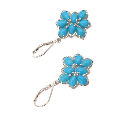 Chuck Clemency Sterling Silver Real Sleeping Beauty Turquoise Floral Earrings