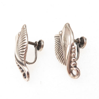 Danecraft Sterling Silver Antique Art Deco Floral Oxidized Screw Back Earrings