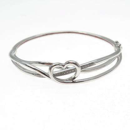 SAI 925 Sterling Silver Round-Cut C Z Heart Crisscross Bangle Bracelet 7"