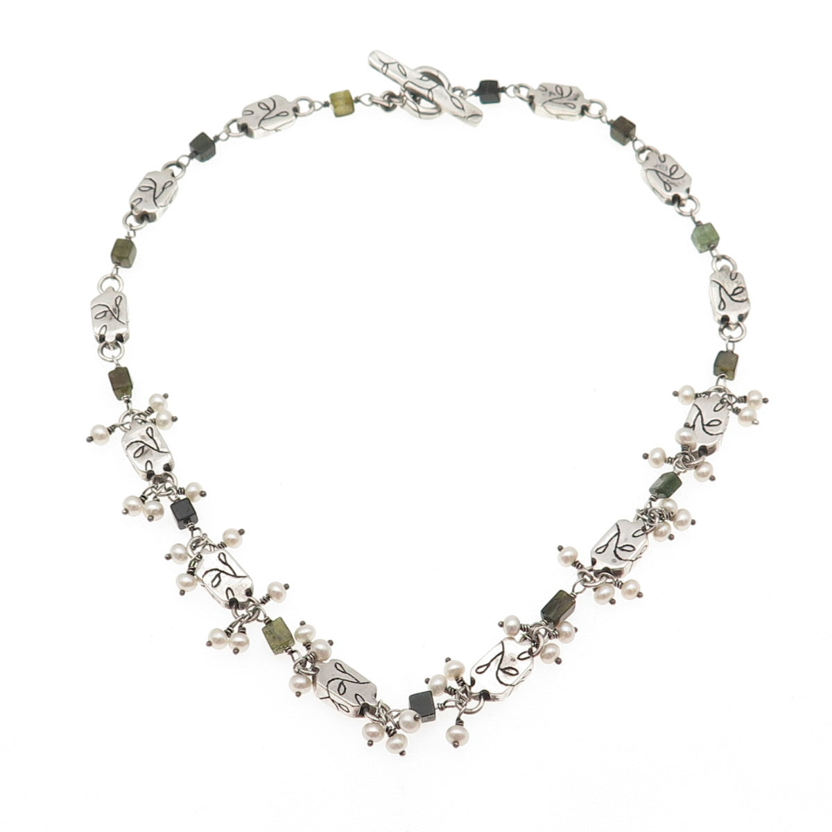LISA JENKS Sterling Silver Vintage Real Pearl Chain Necklace 16"
