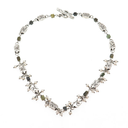 LISA JENKS Sterling Silver Vintage Real Pearl Chain Necklace 16"