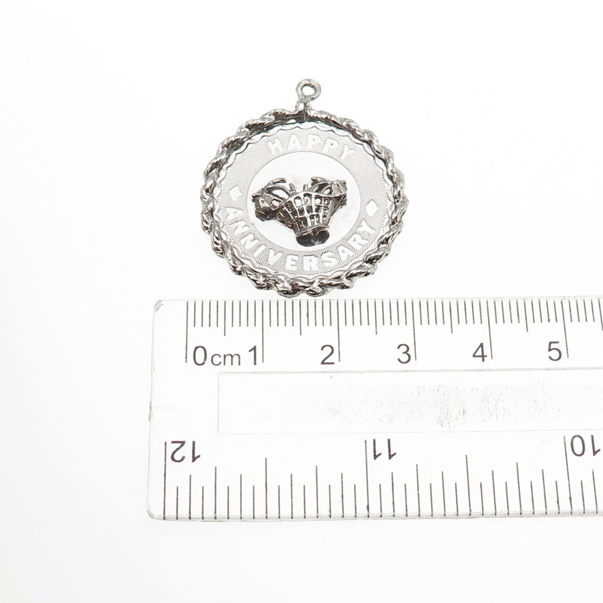 925 Sterling Silver Vintage Happy Anniversary Charm Pendant