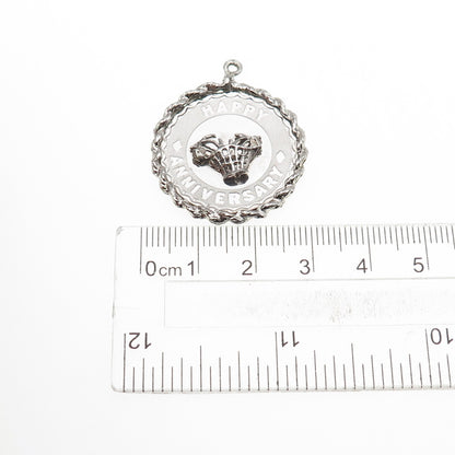 925 Sterling Silver Vintage Happy Anniversary Charm Pendant