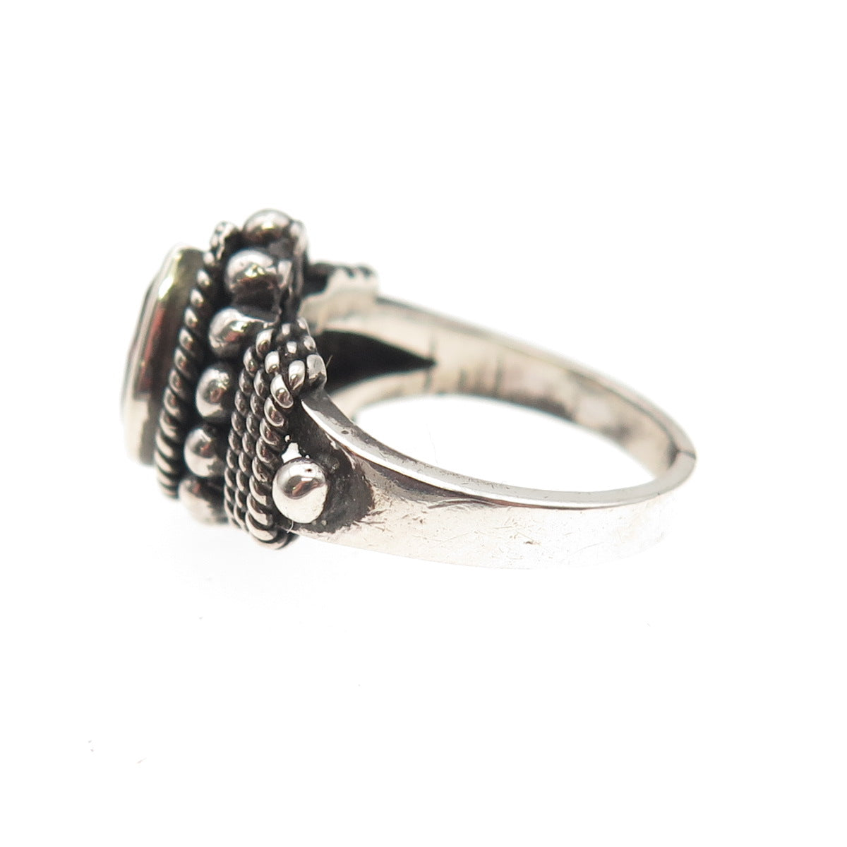 925 Sterling Silver Vintage Real Pear-Cut Red Garnet Oxidized Ring Size 4.5
