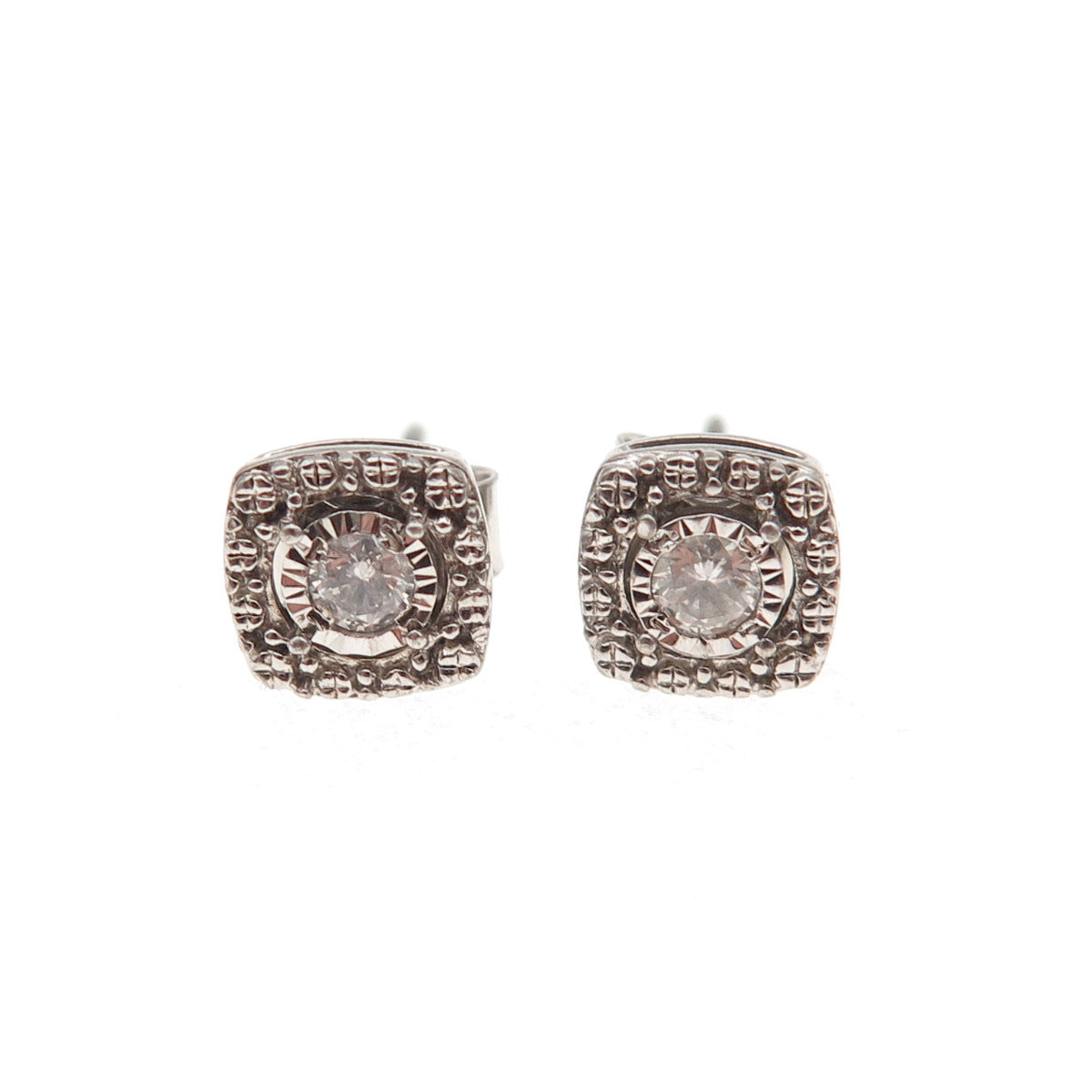 925 Sterling Silver Real Round-Cut Diamond Stud Earrings