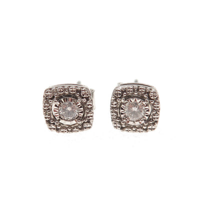 925 Sterling Silver Real Round-Cut Diamond Stud Earrings