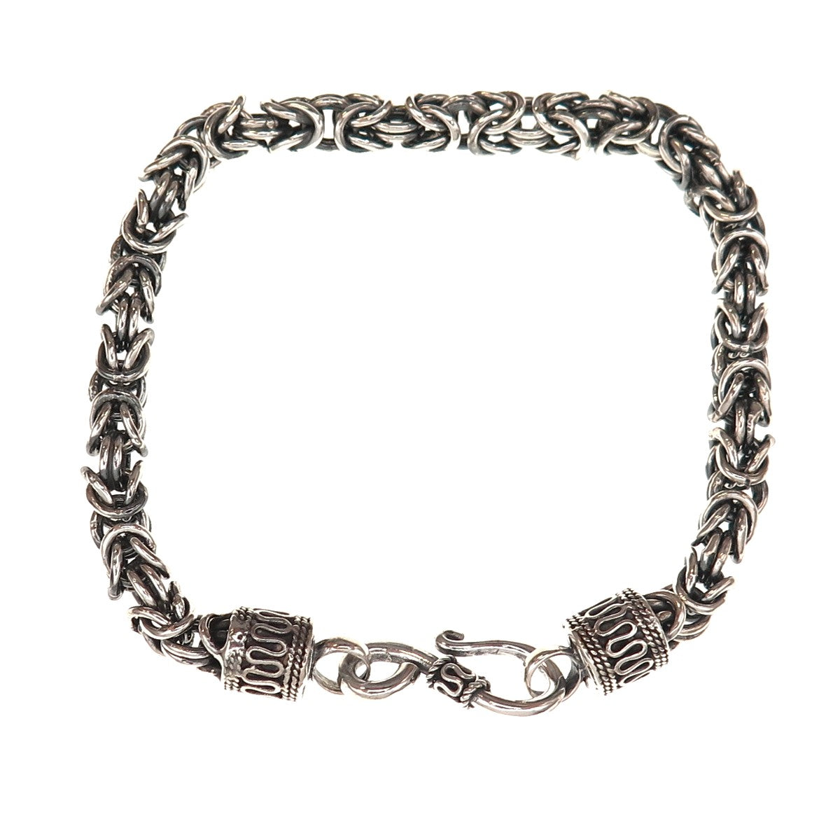 925 Sterling Silver Vintage Byzantine Link Oxidized Bracelet 8"
