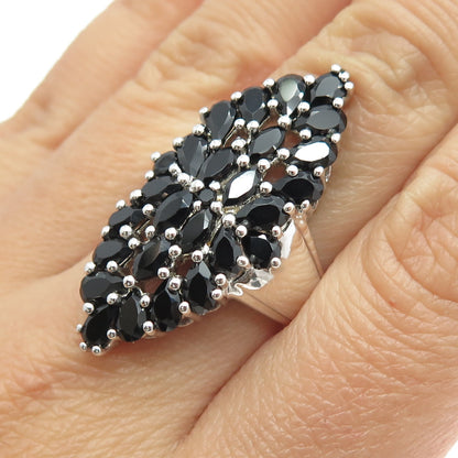 925 Sterling Silver Real Pear & Marquise-Cut Black Spinel Cluster Ring Size 7