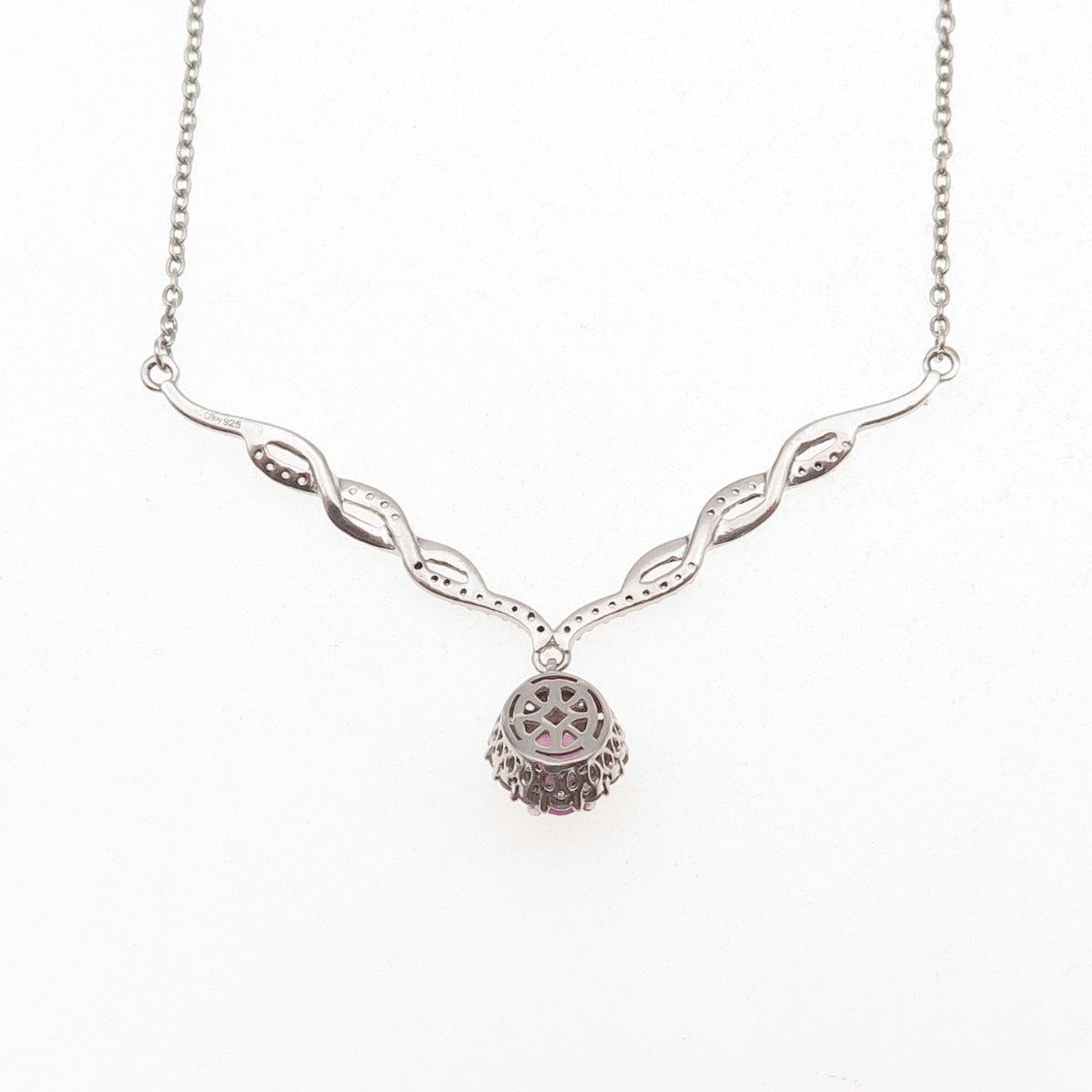 D'Joy 925 Sterling Silver Real Pink Sapphire & White Topaz Chain Necklace 20"