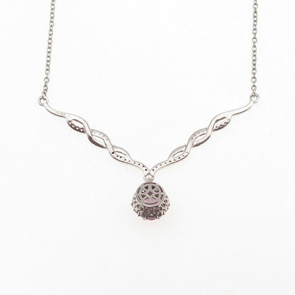D'Joy 925 Sterling Silver Real Pink Sapphire & White Topaz Chain Necklace 20"
