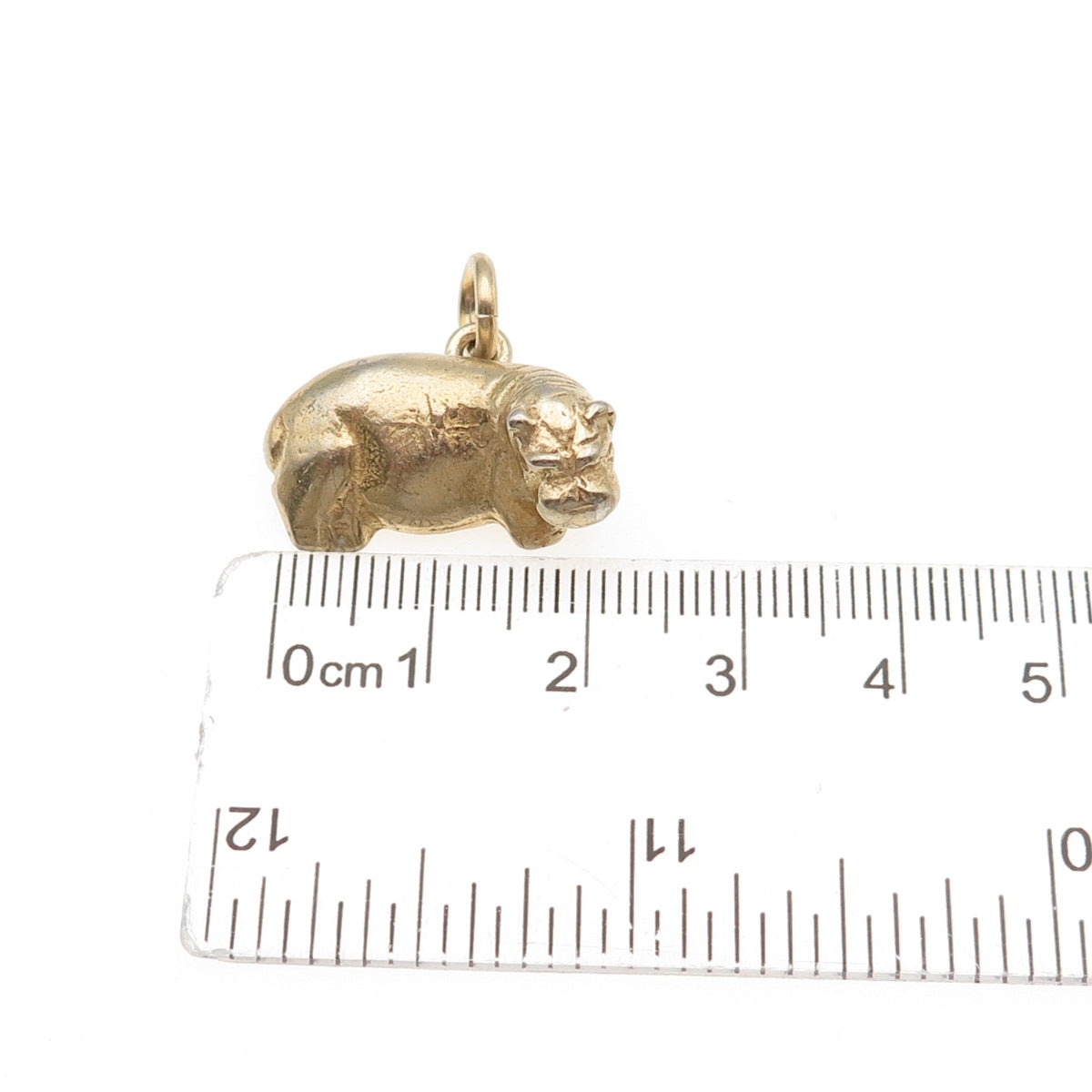 925 Sterling Silver Gold Plated Vintage Hippopotamus Charm Pendant