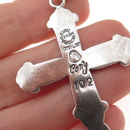 Cony 925 Sterling Silver Vintage Mexico Cross Religious Oxidized Pendant #102