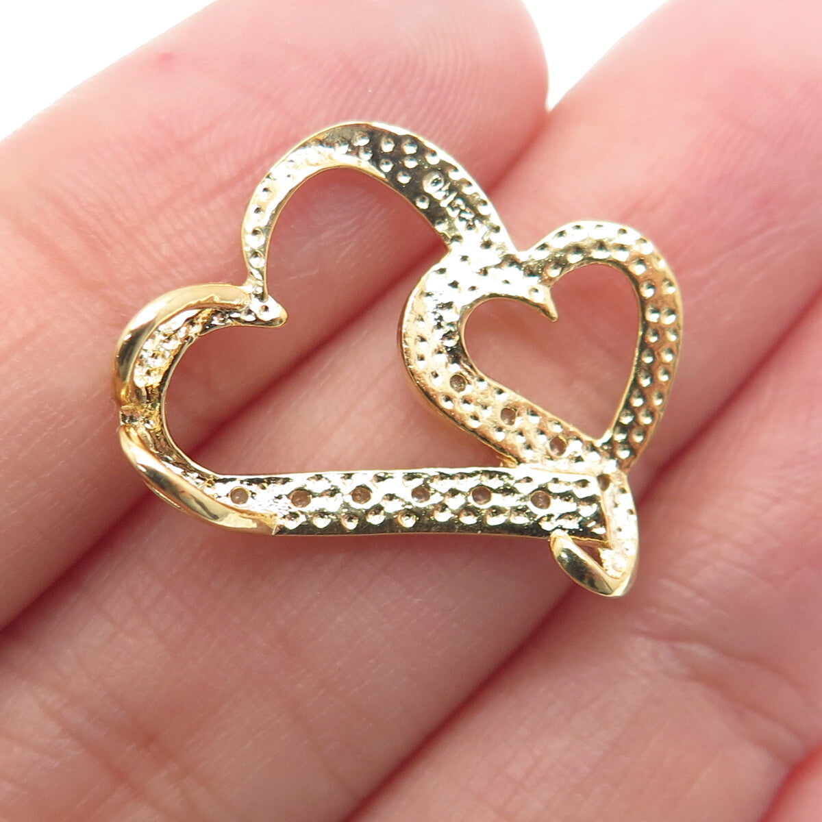 925 Sterling Silver Gold Plated Real Round-Cut Diamond Two Hearts Mini Pendant