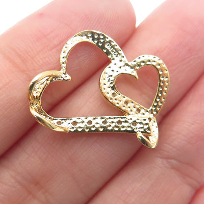 925 Sterling Silver Gold Plated Real Round-Cut Diamond Two Hearts Mini Pendant