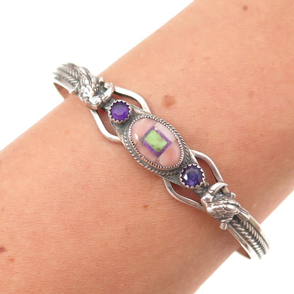 Aldrich Sterling Silver Vintage Real Multi-Gem Adjustable Cuff Bracelet 5.75"