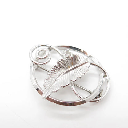 925 Sterling Silver Antique Art Deco Dixell Rhinestone Leaf Pin Brooch