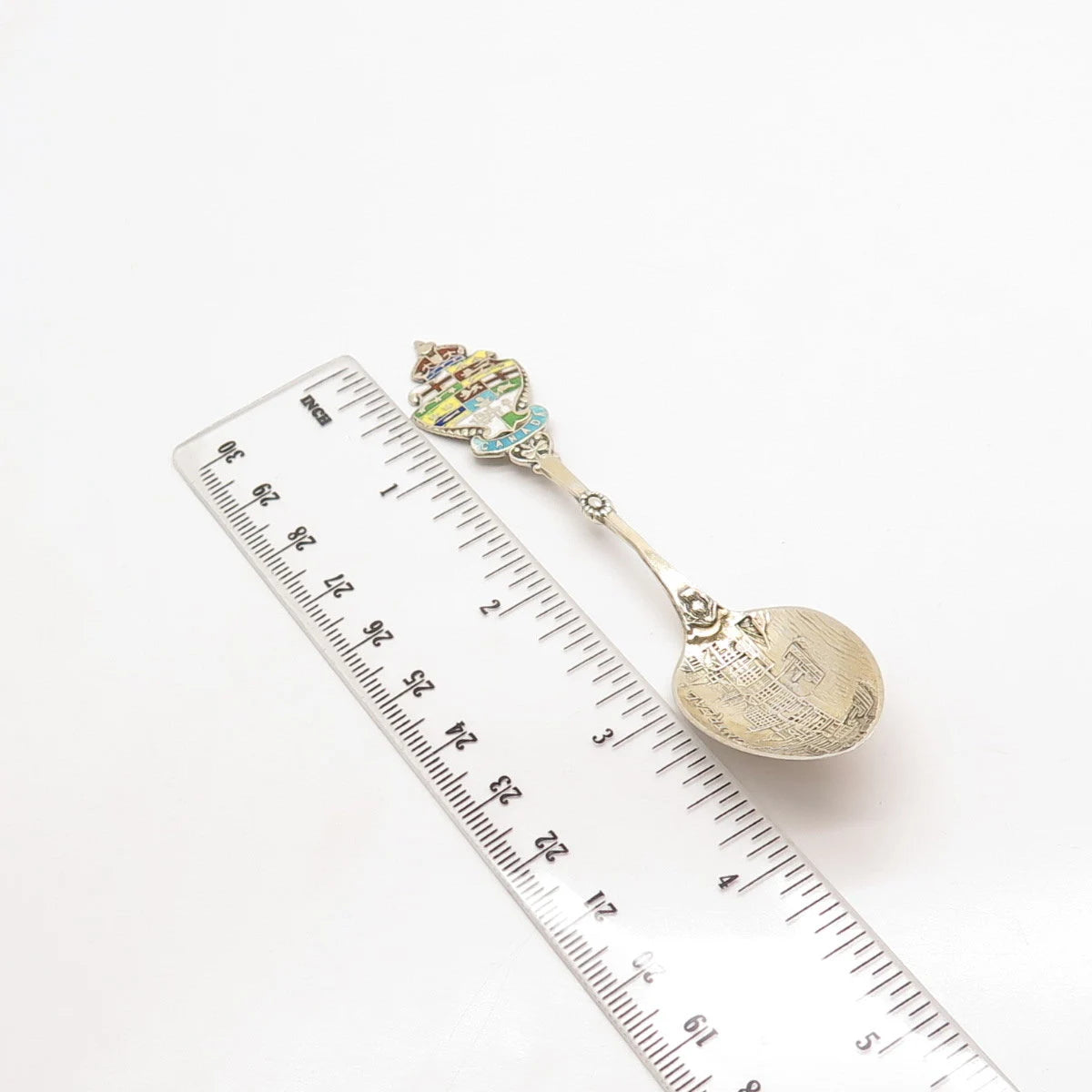 925 Sterling Silver Antique Canada Roden Bros. Colorful Enamel "Montreal" Spoon