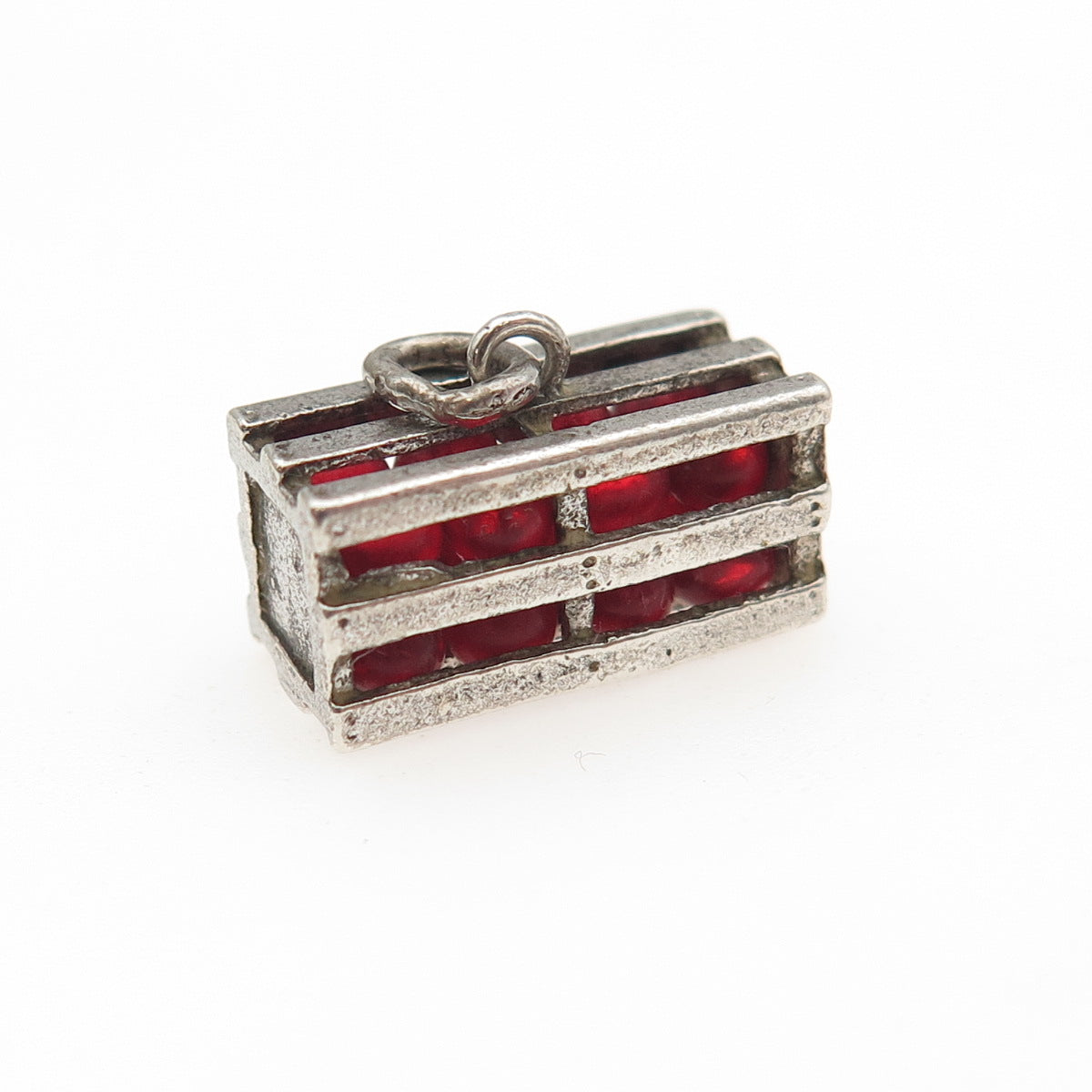 Wells Sterling Silver Antique Art Deco Cape Cod Cranberry Crate 3D Mini Pendant