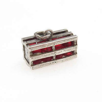 Wells Sterling Silver Antique Art Deco Cape Cod Cranberry Crate 3D Mini Pendant