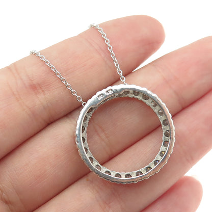 925 Sterling Silver Real Round-Cut Diamond Circle of Life Chain Necklace 18"