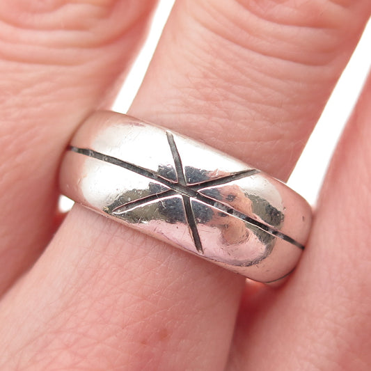 925 Sterling Silver Vintage Mexico Modernist Ornate Band Ring Size 10.25