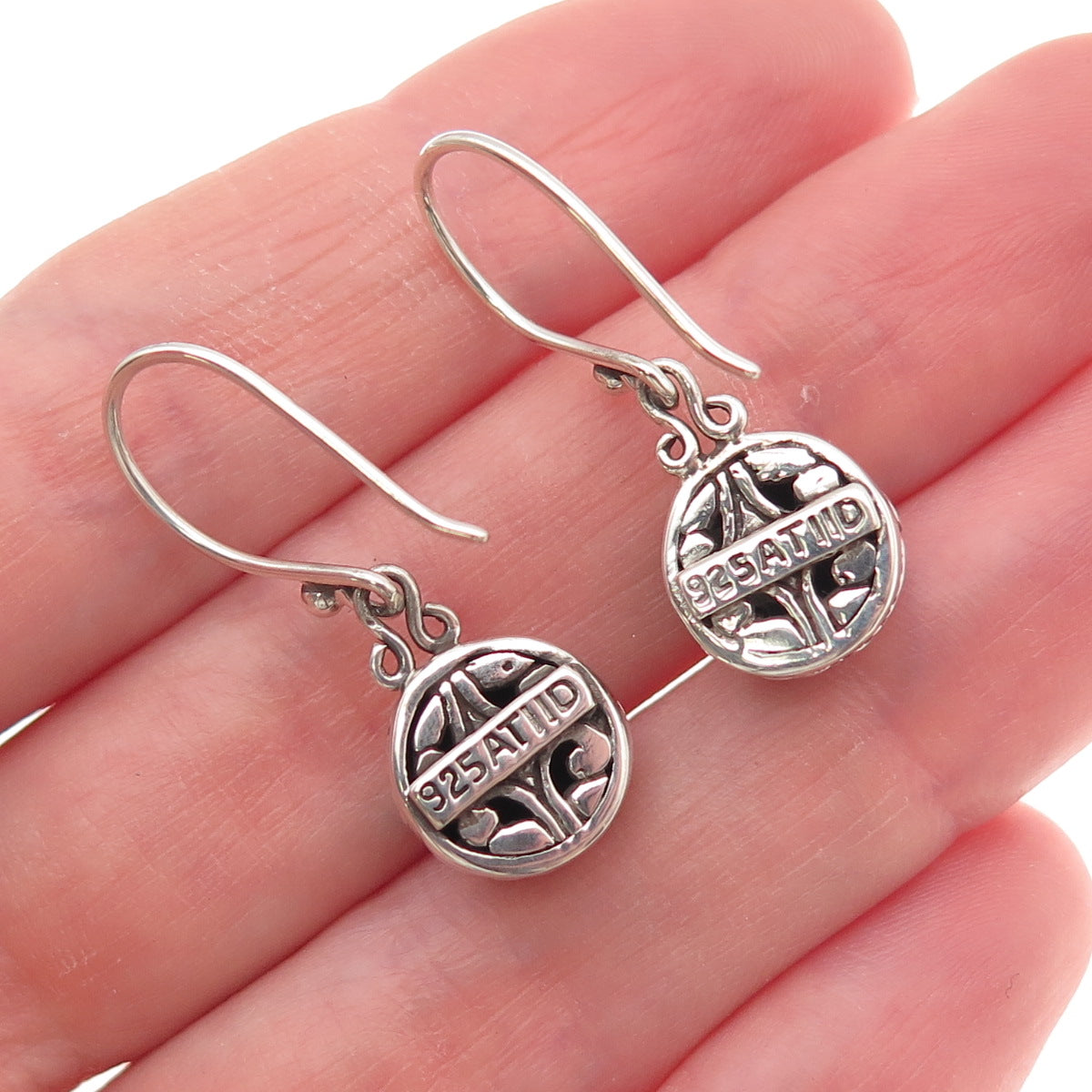 ATI Annika Witt 925 Sterling Silver Vintage Floral Oxidized Dangle Earrings