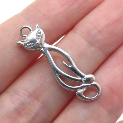 925 Sterling Silver Real Round-Cut Diamond Cat Charm Pendant