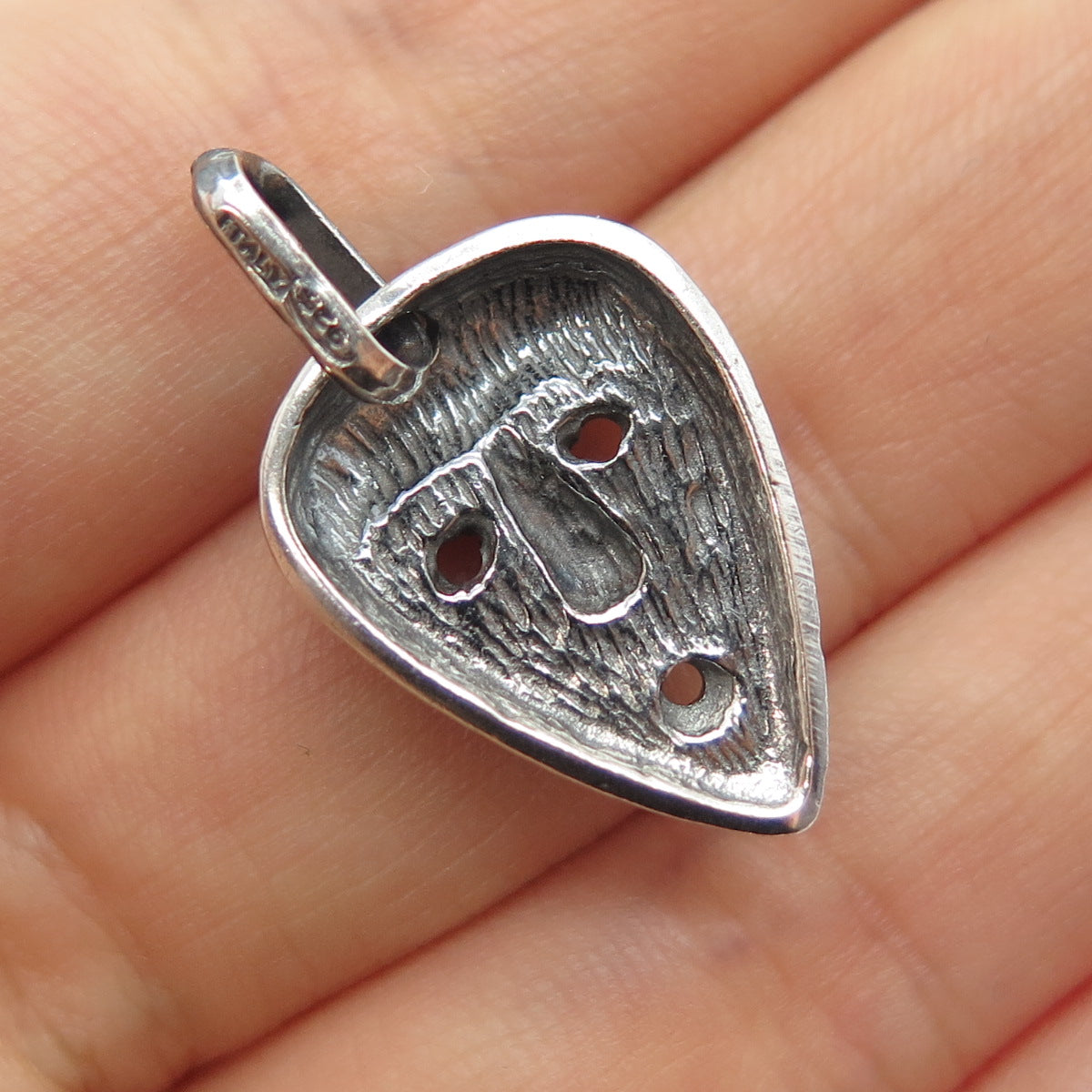 925 Sterling Silver Vintage Italy African Tribal Mask Oxidized Charm Pendant