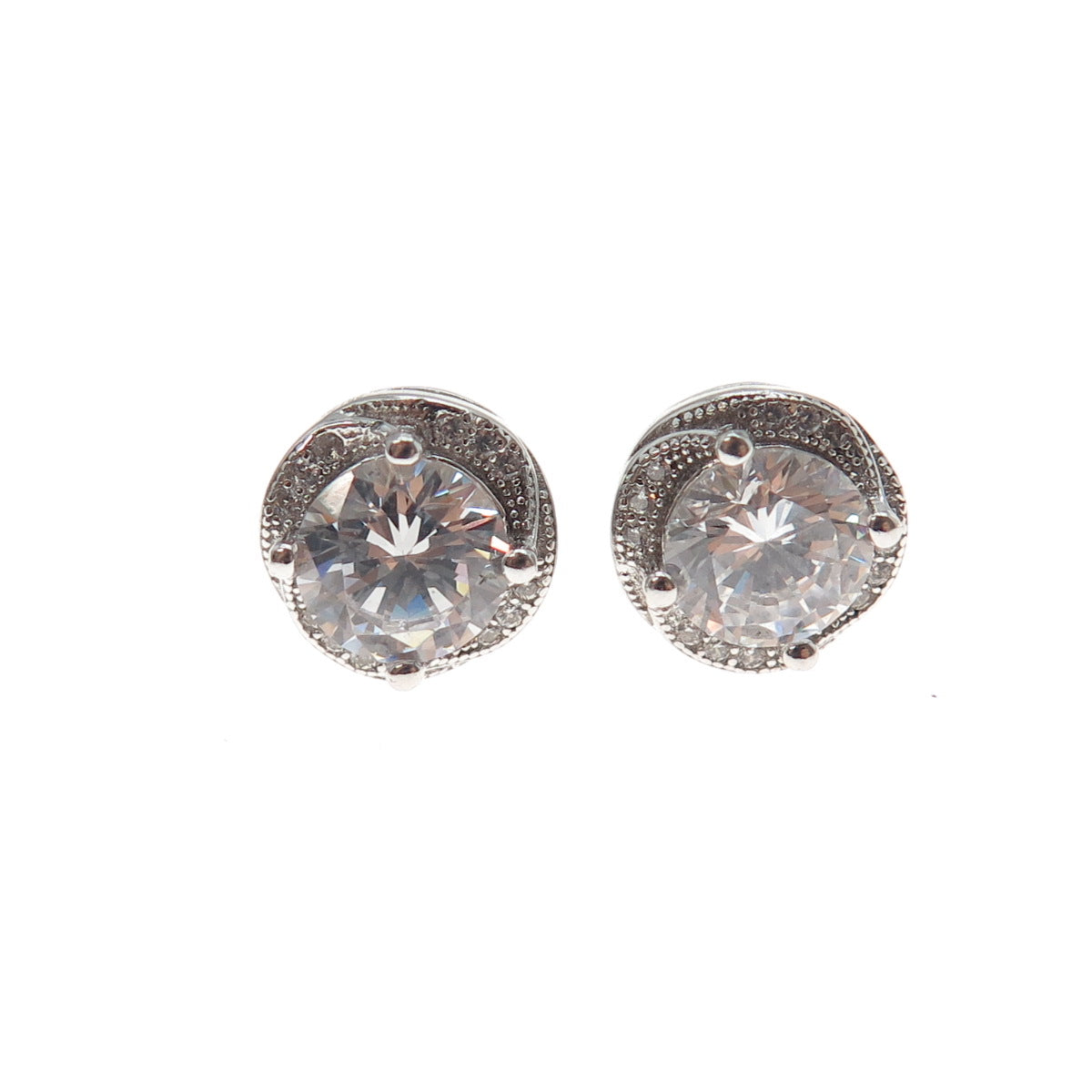 925 Sterling Silver Round-Cut C Z Stud Earrings