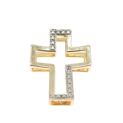 925 Sterling Silver 2-Tone Real White Diamond Accent Cross Pendant