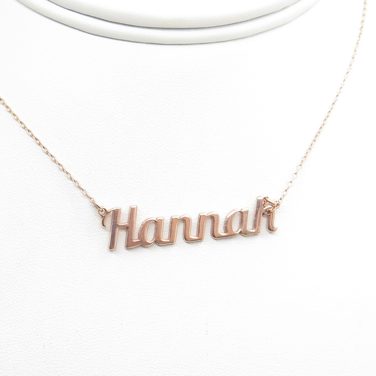 925 Sterling Silver Rose Gold Plated Italy Hannah Name Cable Chain Necklace 16"