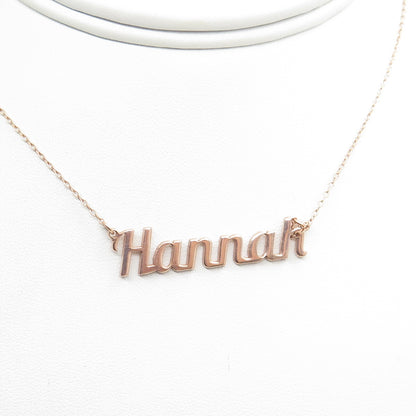 925 Sterling Silver Rose Gold Plated Italy Hannah Name Cable Chain Necklace 16"
