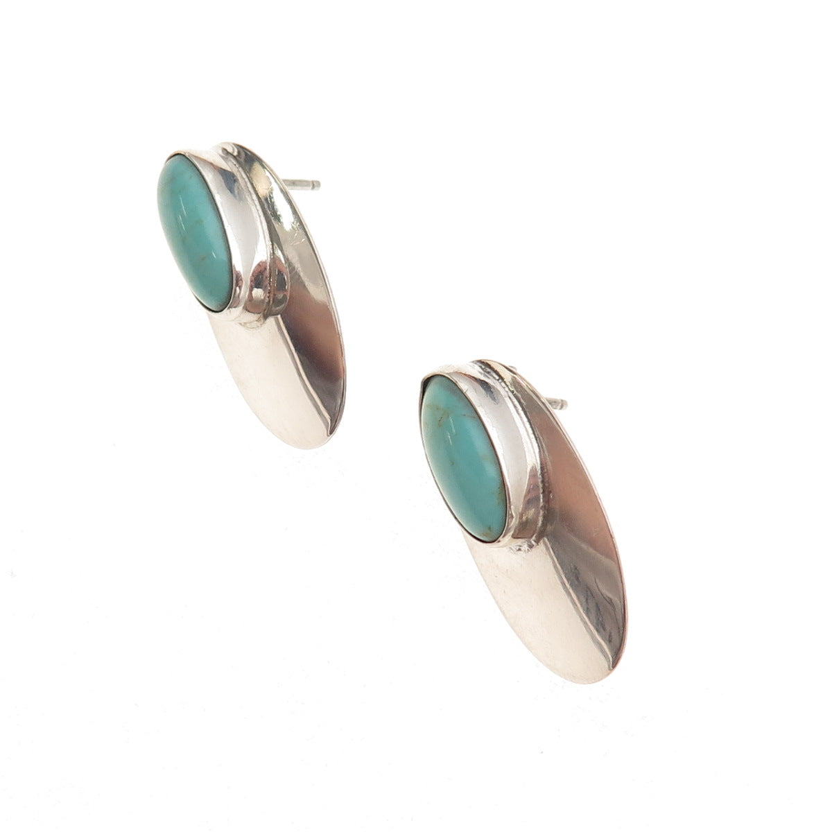 Robin Wood Navajo Old Pawn 925 Sterling Silver Vintage Tyrone Turquoise Earrings