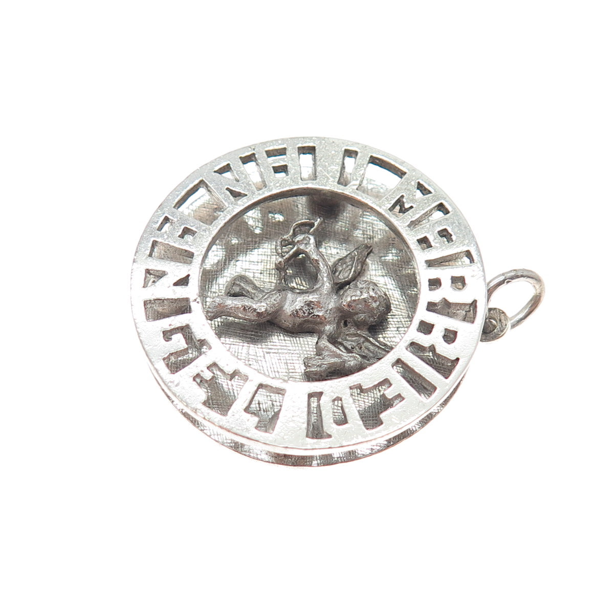 925 Sterling Silver Vintage I Married an Angel Cupid Charm Pendant