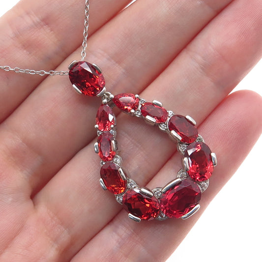 925 Sterling Silver Lab-Created Fire Sapphire & Real White Topaz Necklace 22"